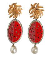 Dolce & Gabbana Red Watermelon Gold Brass Crystal Clip Dangling Earrings -   -  Dolce & Gabbana.